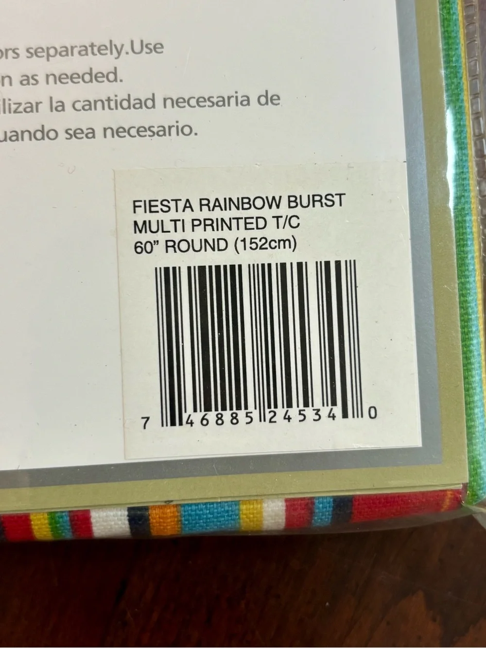 NOS Fiesta 100% Cotton Tablecloth 60” round Fiesta Rainbow Burst - striped new